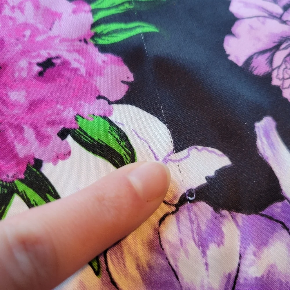 Victoria's Secret Tie Shoulders Black Pink Purple Rose Floral Satin Mini Slip